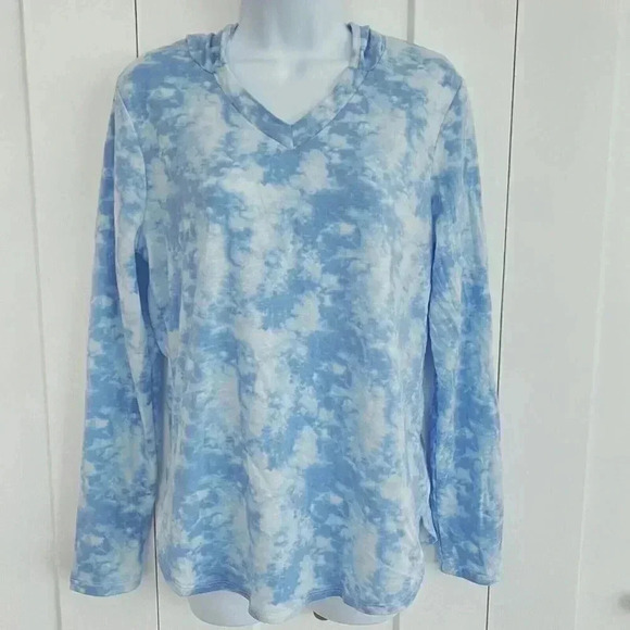 Bobeau Tops - Bobeau Sweatshirt Medium Blue Tie Dye Long Sleeve Shirt Hoodie Knit Casual Top
